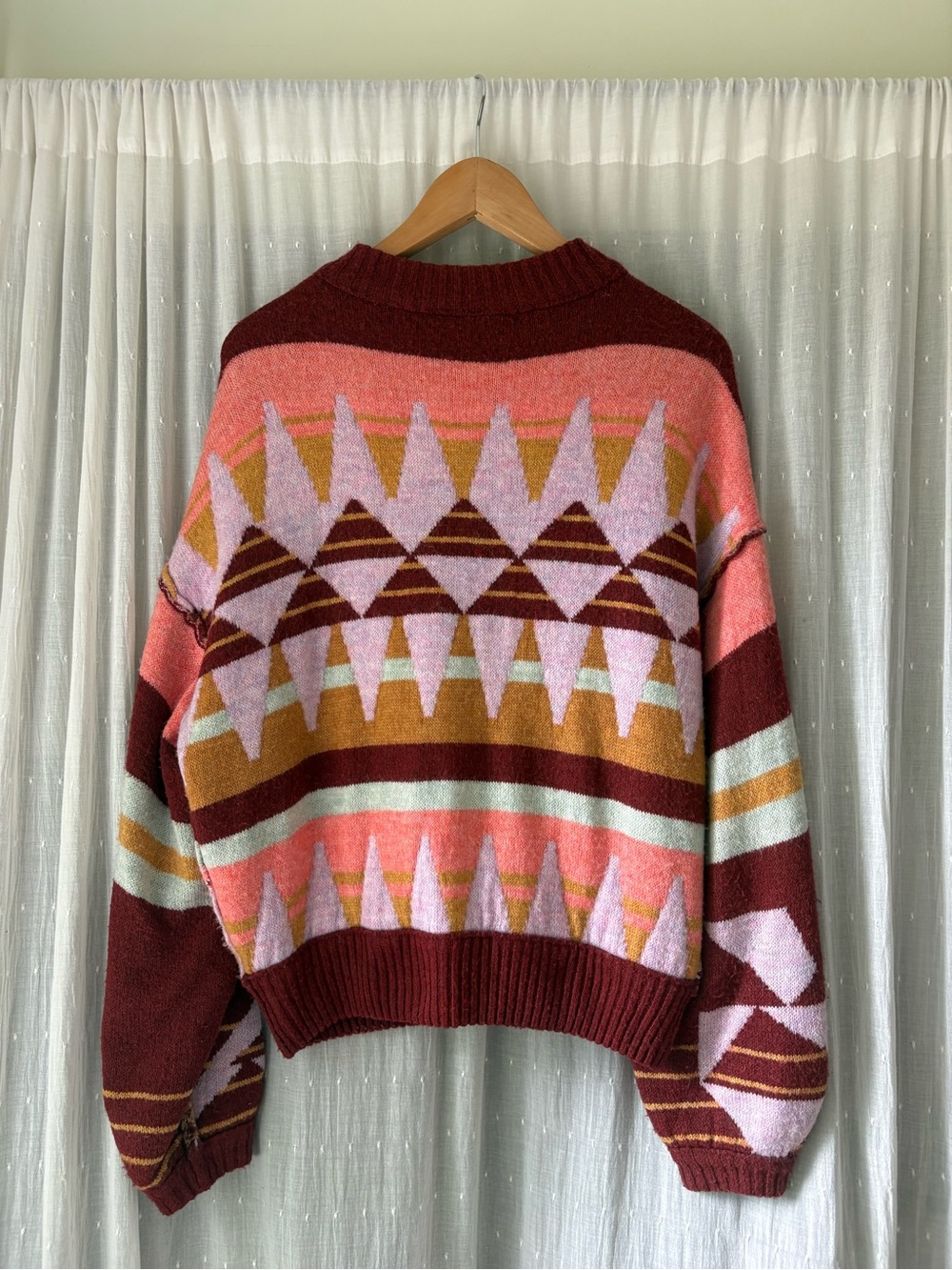 Free People Burgundy, Pink and Mustard Geometric Knit Cardigan - Picture 4 of 6
